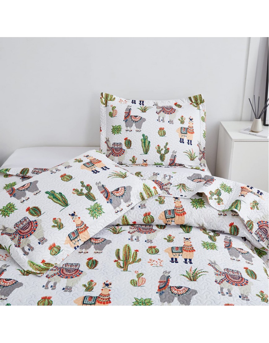 Kids Girls Alpaca Cactus Quilt Set Twin Size Llama Bedding Lightweight All Season Animal Cartoon Bedspread Coverlets with Pillowshams - BM6AT2HLY