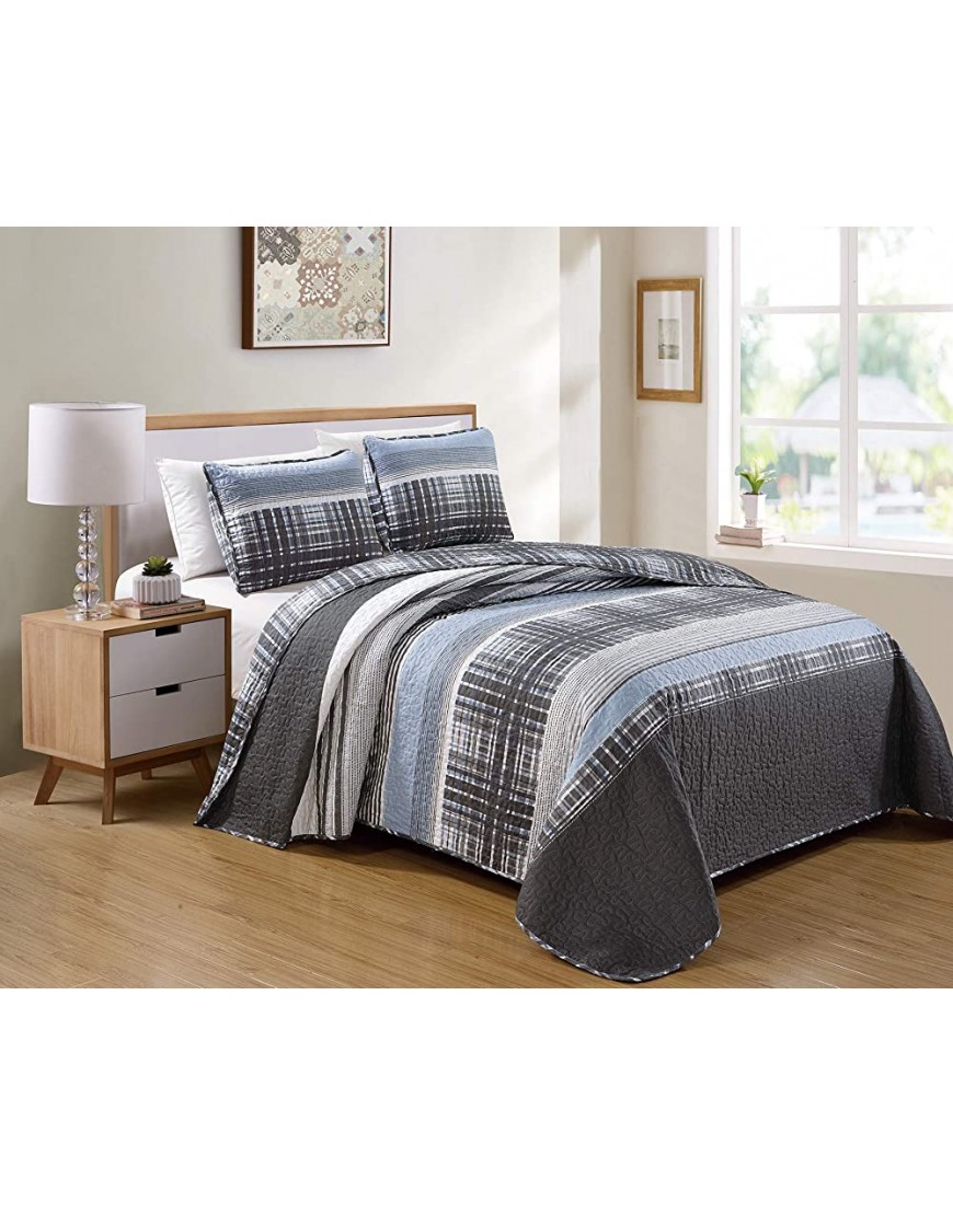 Kids Zone Home Linen Charcoal White Light Grey Stripe Plaid Pattern Unisex Bedspread New Twin Twin Extra Long - BY88Y1JH9