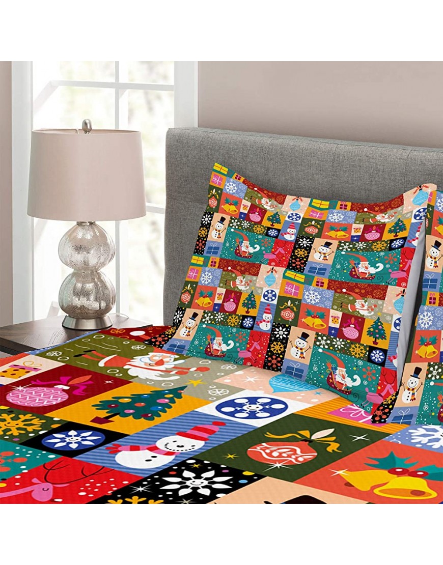 Lunarable Christmas Bedspread Modern Design Theme with Funny Xmas Winter Patterns Kids Children Nursery Theme Decorative Quilted 3 Piece Coverlet Set with 2 Pillow Shams King Size Red Blue - B65NKO5IX