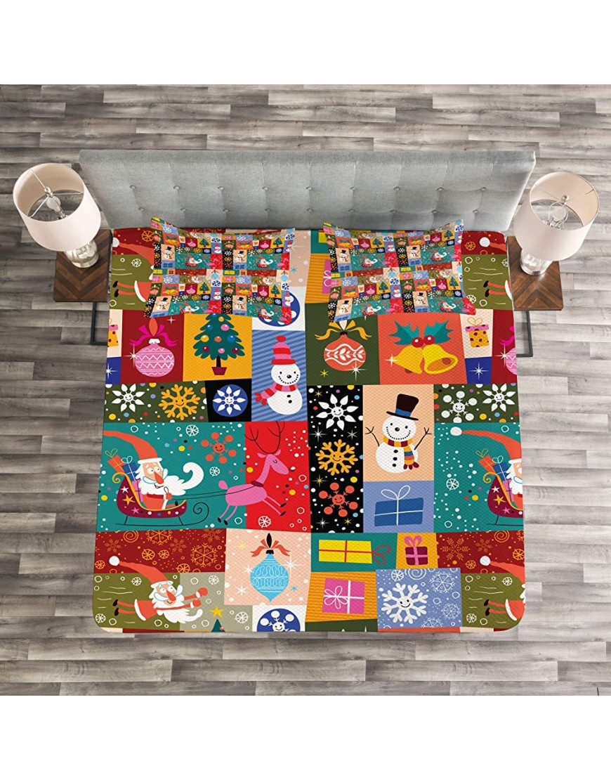 Lunarable Christmas Bedspread Modern Design Theme with Funny Xmas Winter Patterns Kids Children Nursery Theme Decorative Quilted 3 Piece Coverlet Set with 2 Pillow Shams King Size Red Blue - B65NKO5IX