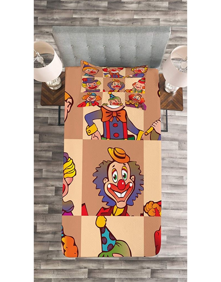 Lunarable Circus Bedspread Funny Clowns Illustration Print Entertaining Childhood Joke Enjoyment Theme Decorative Quilted 2 Piece Coverlet Set with Pillow Sham Twin Size Coral Red - B2JIVBOEY