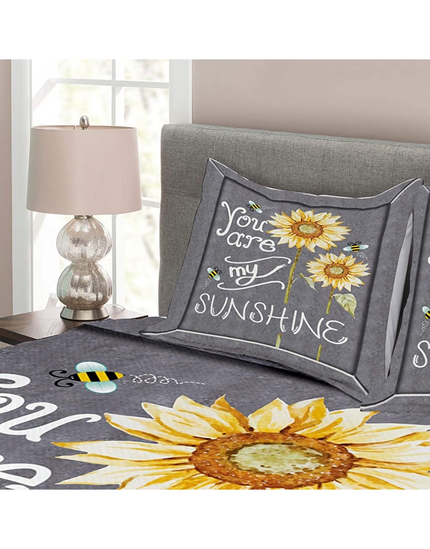 Lunarable You are My Sunshine Bedspread You are My Sunshine Words on Blackboard Bees Sunflowers Vintage Image Decorative Quilted 3 Piece Coverlet Set with 2 Pillow Shams Queen Size Yellow Grey - BCZ08X9R8