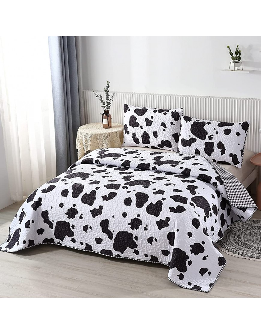 PERFEMET Black and White Cow Print Quilt Set Reversible Bedroom Decorations for Kids and Teens Machine Washable Bedspread SetQueen,1 Quilt + 2 Pillow Cases - BWLIM58MO