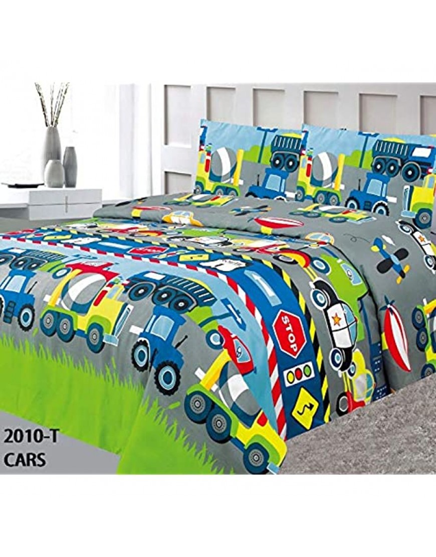 The Liquidator Goods Multicolors Construction Vehicles Trucks Police Car Road Signs Design Coverlet Bedspread for Kids Teens Boys Twin 2 Piece - BXGQ9WSB7